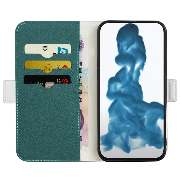 Para iPhone 14 de 6.1 pulgadas Funda de Cuero Magnética con Cartera de Protección Corporal Completa Textura Litchi Color Caramelo - Verde