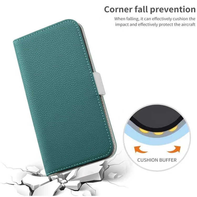 Para iPhone 14 de 6.1 pulgadas Funda de Cuero Magnética con Cartera de Protección Corporal Completa Textura Litchi Color Caramelo - Verde