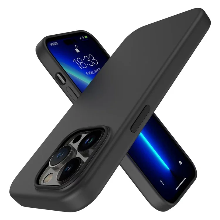 Per iPhone 14 Pro Max 6.7 pollici Custodia in silicone liquido e PC duro Touch silky-soft Custodia protettiva con fodera in microfibra