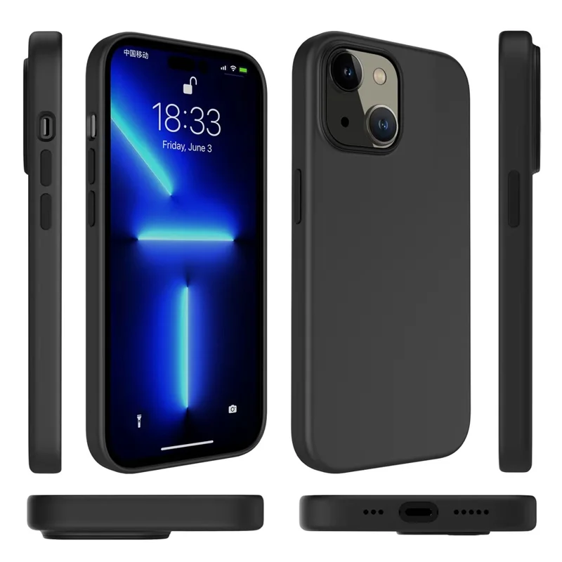 Per iPhone 14 6.1 pollici Custodia in silicone liquido duro PC Anti-impronte digitali Soft Anti-Scratch Fodera in microfibra Custodia per telefono antiurto