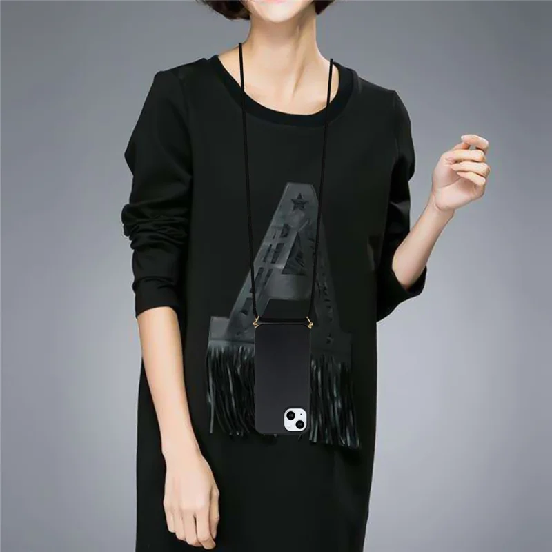 Чехол для iPhone 14 Plus 6,7 дюйма, из пшеничной соломы + ТПУ, защитный чехол для смартфона с регулируемым ремешком — черный