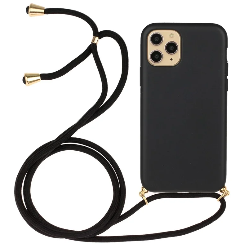 Anti-scratch Protective Phone Cover for iPhone 14 Pro 6.1 inch, Wheat Straw + TPU Case with Adjustable Lanyard - Black