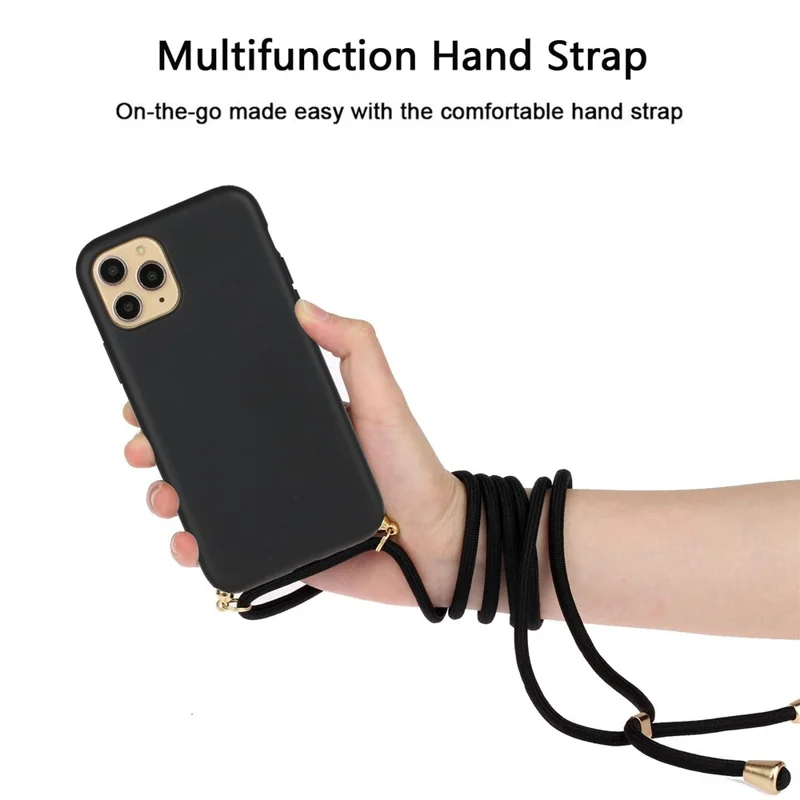 Anti-scratch Protective Phone Cover for iPhone 14 Pro 6.1 inch, Wheat Straw + TPU Case with Adjustable Lanyard - Black