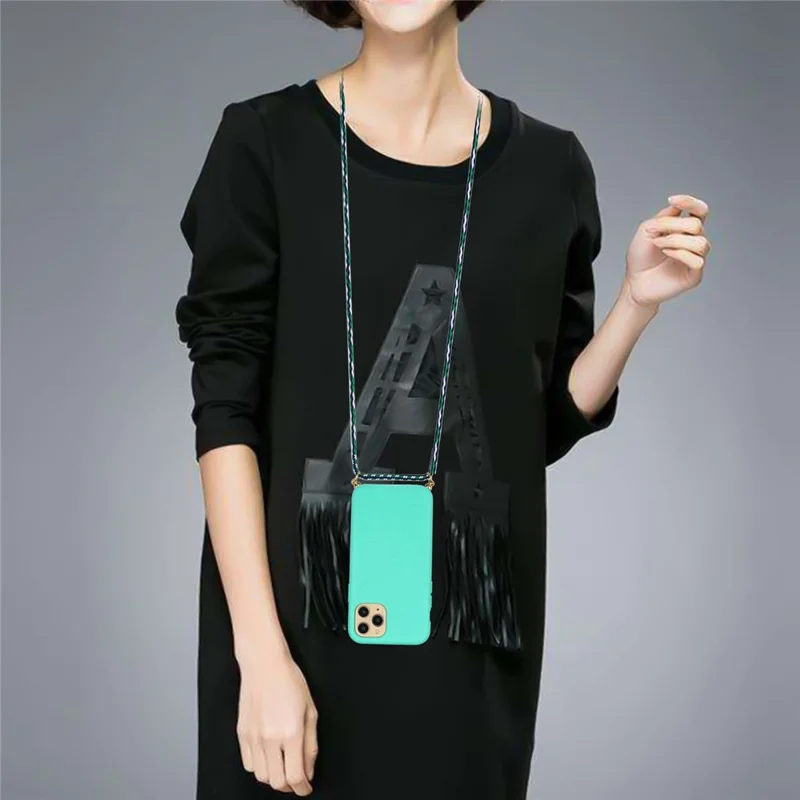 Anti-scratch Protective Phone Cover for iPhone 14 Pro 6.1 inch, Wheat Straw + TPU Case with Adjustable Lanyard - Sky Blue