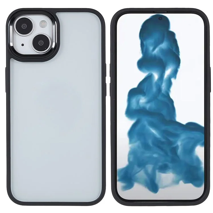 For iPhone 14 6.1 inch Shockproof PC + TPU Cover Metal Camera Lens Frame Metal Buttons Cell Phone Case - Black