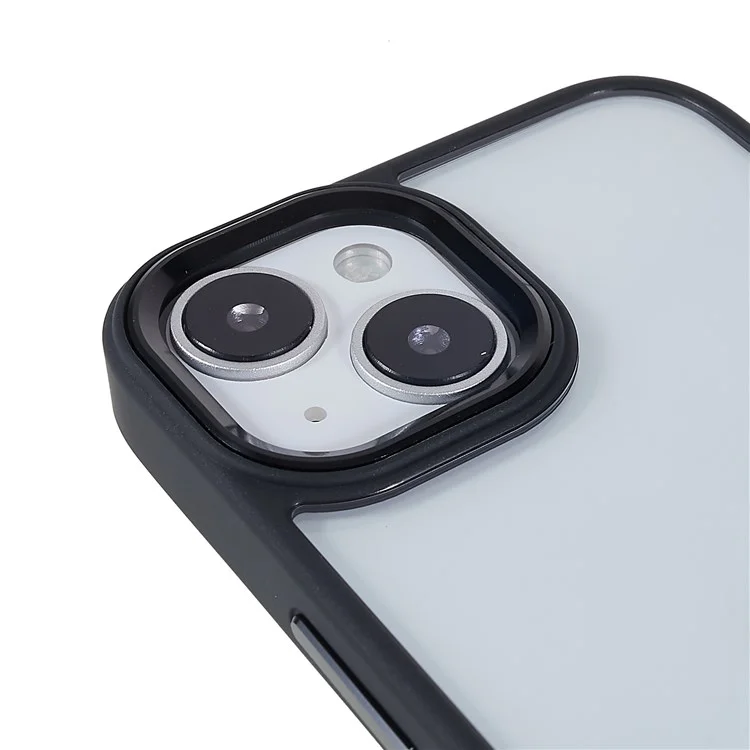 For iPhone 14 6.1 inch Shockproof PC + TPU Cover Metal Camera Lens Frame Metal Buttons Cell Phone Case - Black