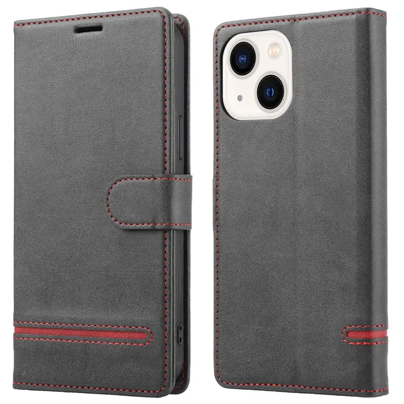 For iPhone 14 6.1 inch Anti-wear Phone Cover Shockproof Splicing Flip Leather Case Wallet Stand with Magnetic Closing Clasp - Black