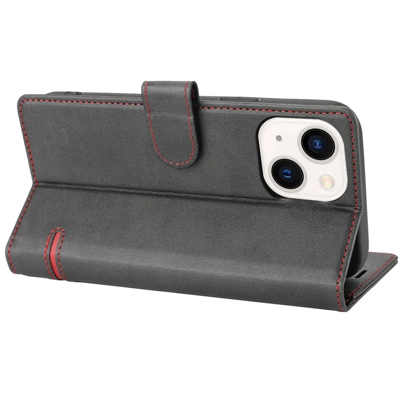 For iPhone 14 6.1 inch Anti-wear Phone Cover Shockproof Splicing Flip Leather Case Wallet Stand with Magnetic Closing Clasp - Black