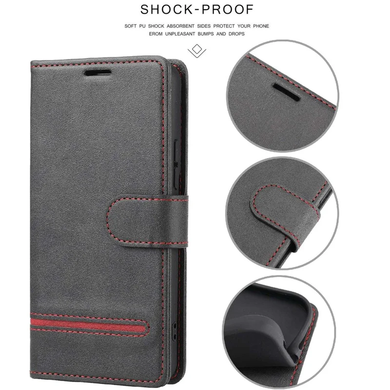 For iPhone 14 6.1 inch Anti-wear Phone Cover Shockproof Splicing Flip Leather Case Wallet Stand with Magnetic Closing Clasp - Black