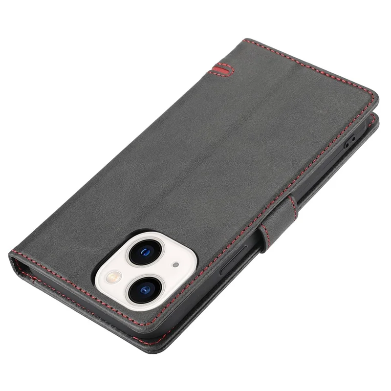 For iPhone 14 6.1 inch Anti-wear Phone Cover Shockproof Splicing Flip Leather Case Wallet Stand with Magnetic Closing Clasp - Black