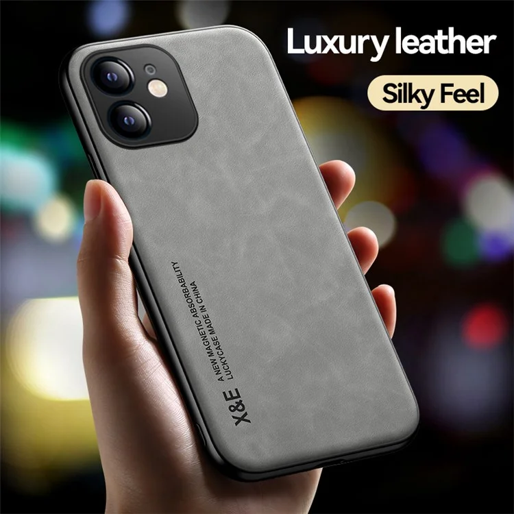 X&E Skin-touch Feeling Protective Phone Cover para iPhone 12 6.1 polegadas, Suporte de Carro Folha de Metal Revestida de Couro TPU Case - Verde