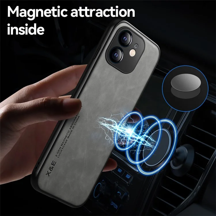 X&E Skin-touch Feeling Protective Phone Cover para iPhone 12 6.1 polegadas, Suporte de Carro Folha de Metal Revestida de Couro TPU Case - Verde