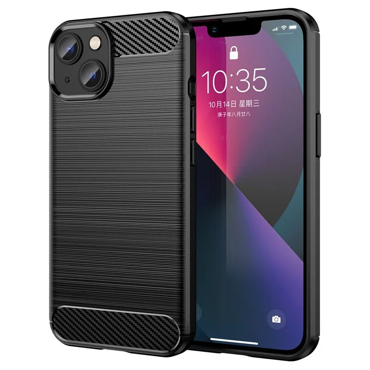 Protective Case for iPhone 14 6.1 inch Brushed Carbon Fiber Texture TPU Cover Anti-Drop Cell Phone Case - Black