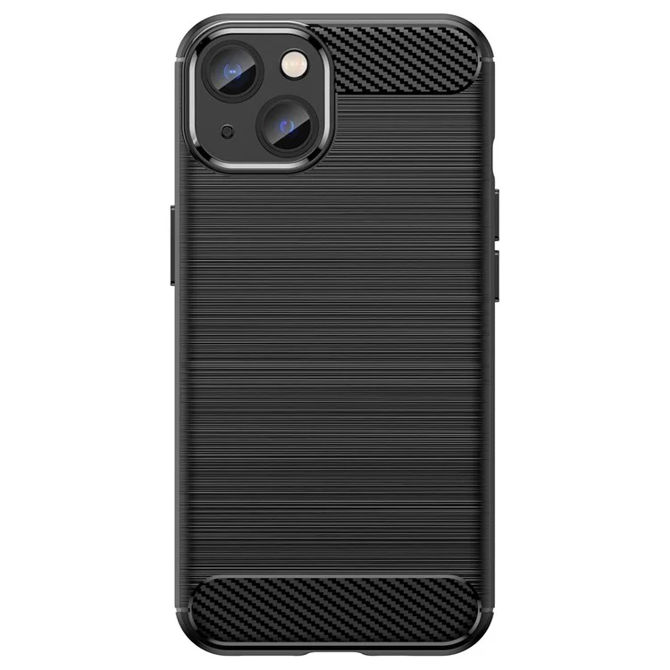 Protective Case for iPhone 14 6.1 inch Brushed Carbon Fiber Texture TPU Cover Anti-Drop Cell Phone Case - Black