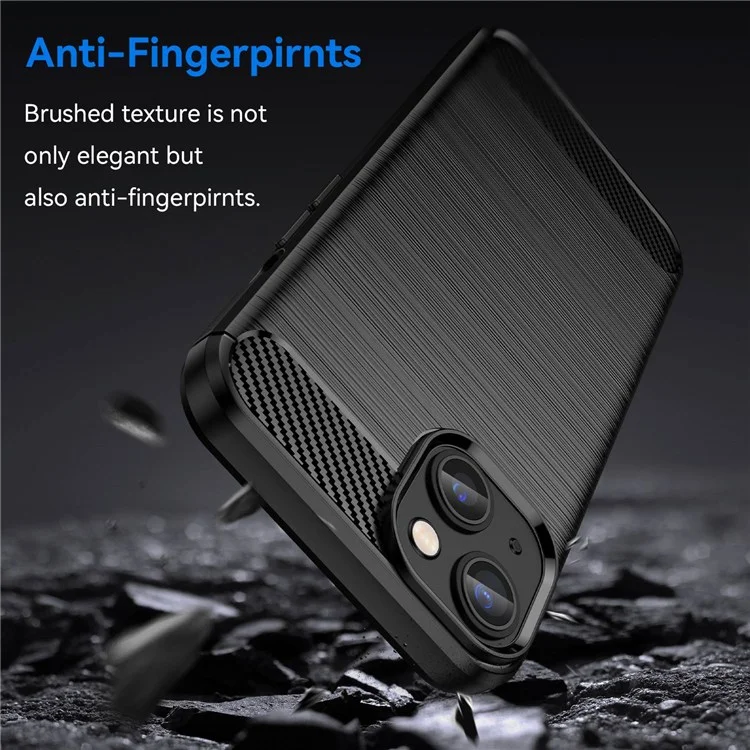 Protective Case for iPhone 14 6.1 inch Brushed Carbon Fiber Texture TPU Cover Anti-Drop Cell Phone Case - Black