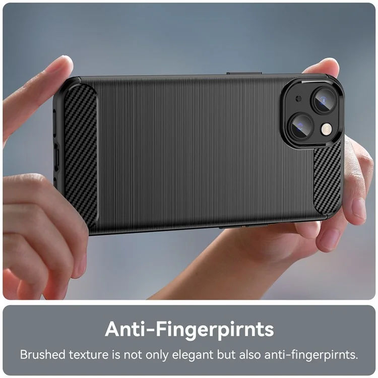 Protective Case for iPhone 14 6.1 inch Brushed Carbon Fiber Texture TPU Cover Anti-Drop Cell Phone Case - Black