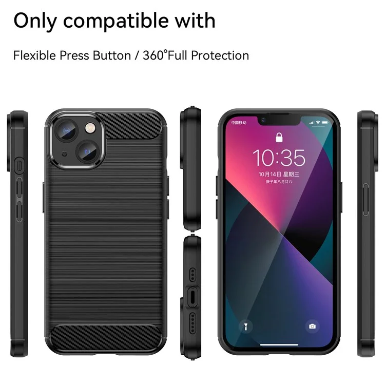 Protective Case for iPhone 14 6.1 inch Brushed Carbon Fiber Texture TPU Cover Anti-Drop Cell Phone Case - Black