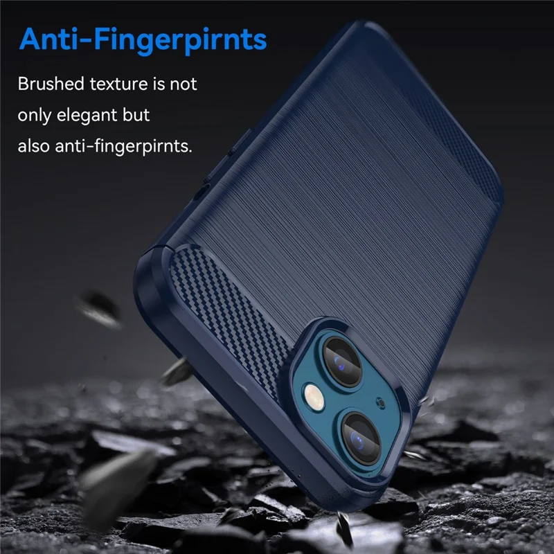 Protective Case for iPhone 14 6.1 inch Brushed Carbon Fiber Texture TPU Cover Anti-Drop Cell Phone Case - Blue