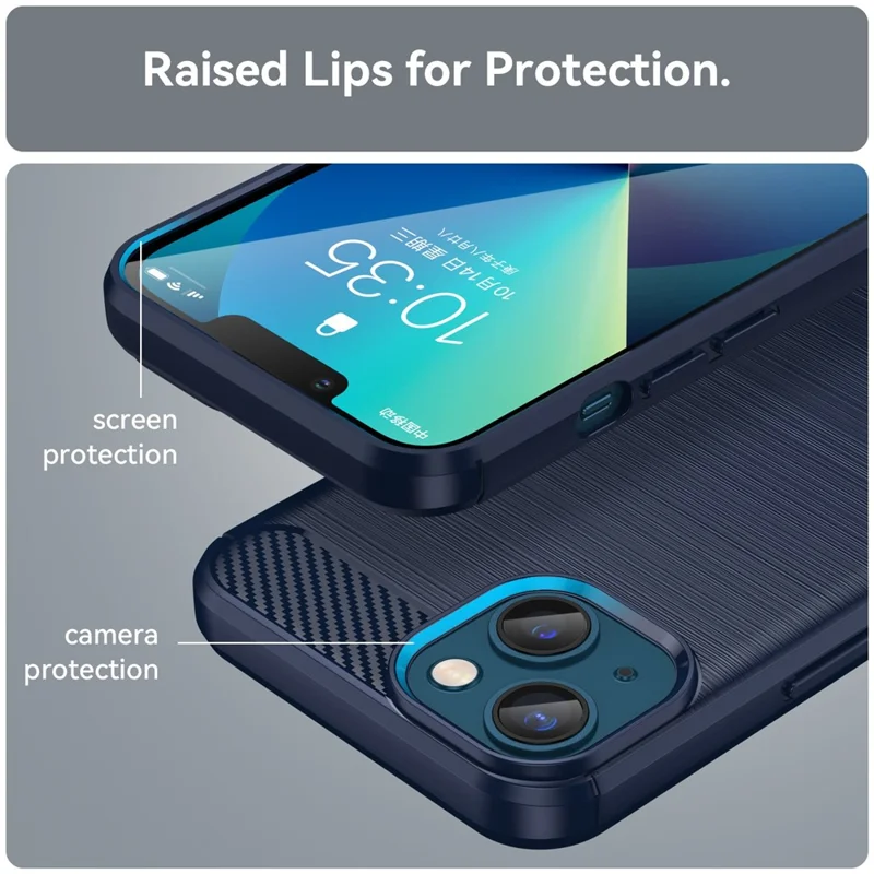 Protective Case for iPhone 14 6.1 inch Brushed Carbon Fiber Texture TPU Cover Anti-Drop Cell Phone Case - Blue