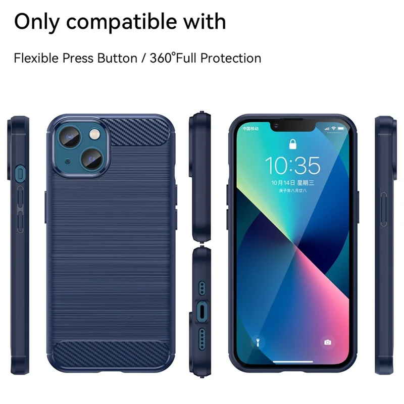 Protective Case for iPhone 14 6.1 inch Brushed Carbon Fiber Texture TPU Cover Anti-Drop Cell Phone Case - Blue