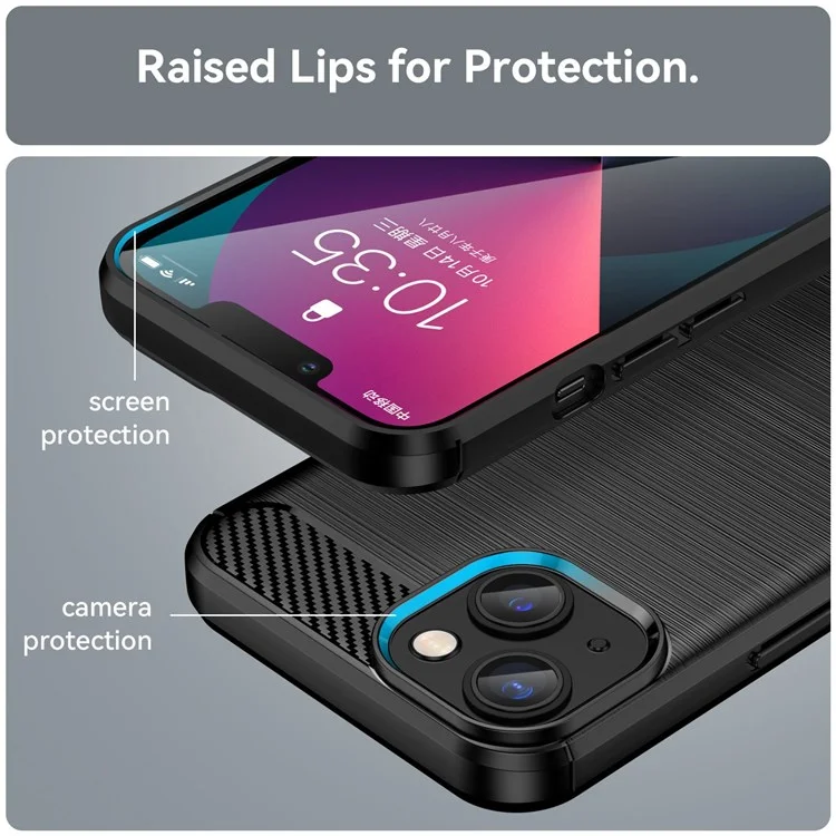 Funda de slim cepillada para iPhone 14 Plus de 6.7 pulgadas, textura de fibra de carbono, funda de TPU resistente a los arañazos - Negro
