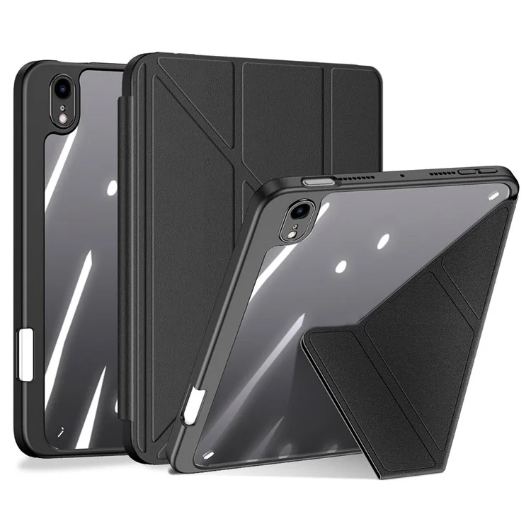 Étui de protection DUX DUCIS Magi pour iPad mini (2024) / mini (2021) Détachable 2-en-1 Cuir+PC+TPU Fonction de réveil / veille automatique Housse de tablette avec support V-Fold - Noir