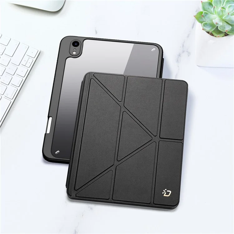 Étui de protection DUX DUCIS Magi pour iPad mini (2024) / mini (2021) Détachable 2-en-1 Cuir+PC+TPU Fonction de réveil / veille automatique Housse de tablette avec support V-Fold - Noir