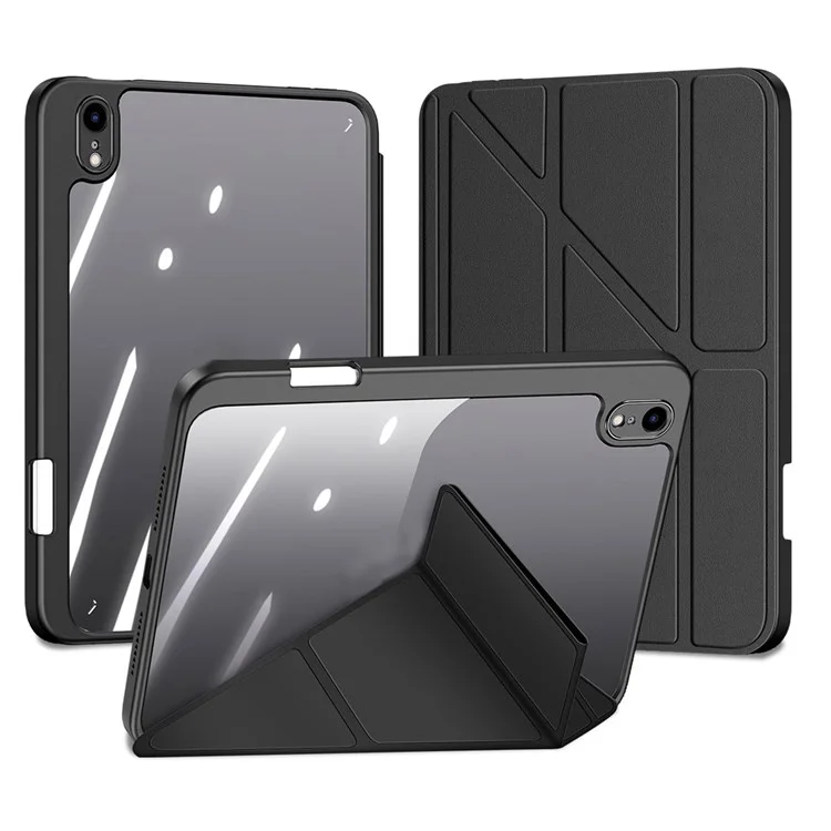 Étui de protection DUX DUCIS Magi pour iPad mini (2024) / mini (2021) Détachable 2-en-1 Cuir+PC+TPU Fonction de réveil / veille automatique Housse de tablette avec support V-Fold - Noir