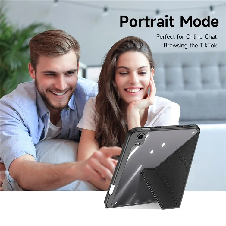 Étui de protection DUX DUCIS Magi pour iPad mini (2024) / mini (2021) Détachable 2-en-1 Cuir+PC+TPU Fonction de réveil / veille automatique Housse de tablette avec support V-Fold - Noir