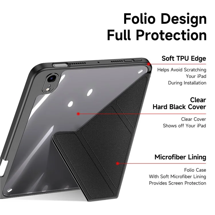 Étui de protection DUX DUCIS Magi pour iPad mini (2024) / mini (2021) Détachable 2-en-1 Cuir+PC+TPU Fonction de réveil / veille automatique Housse de tablette avec support V-Fold - Noir