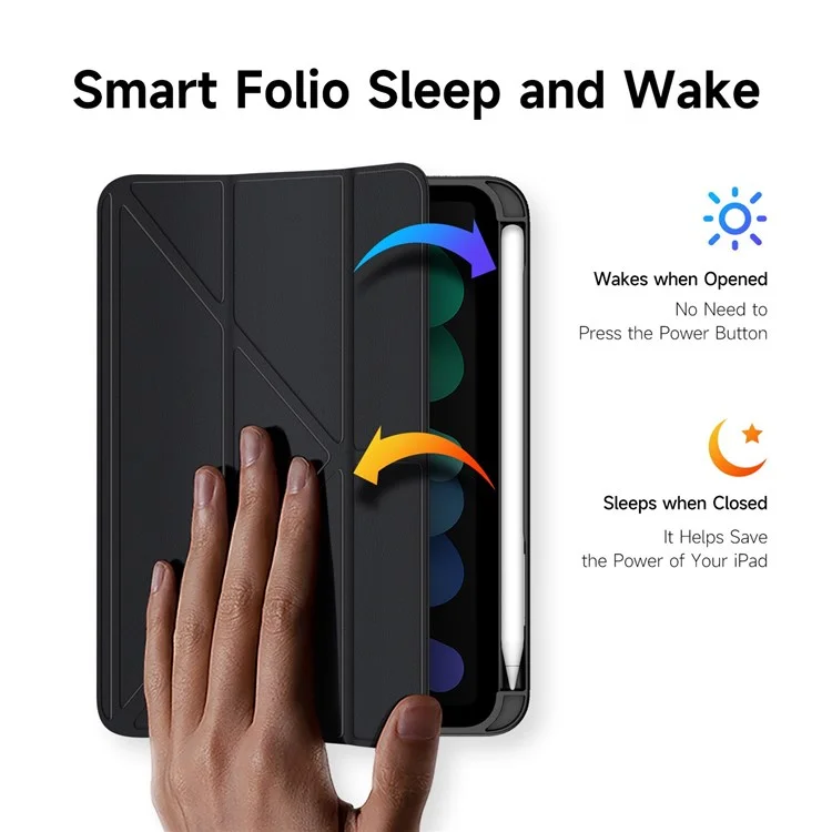 Étui de protection DUX DUCIS Magi pour iPad mini (2024) / mini (2021) Détachable 2-en-1 Cuir+PC+TPU Fonction de réveil / veille automatique Housse de tablette avec support V-Fold - Noir