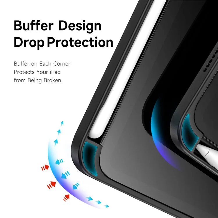 Étui de protection DUX DUCIS Magi pour iPad mini (2024) / mini (2021) Détachable 2-en-1 Cuir+PC+TPU Fonction de réveil / veille automatique Housse de tablette avec support V-Fold - Noir