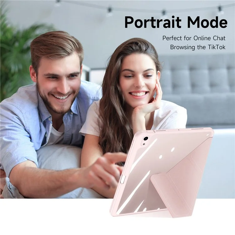 DUX DUCIS Magi Protective Case para iPad Air (2020) / (2022) Suporte em V-fold Anti-desgaste Couro+PC+TPU Com Função de Despertar / Dormir Automático Capa para Tablet - Rosa