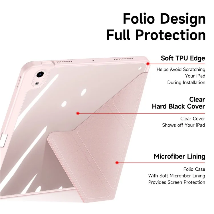 DUX DUCIS Magi Protective Case para iPad Air (2020) / (2022) Suporte em V-fold Anti-desgaste Couro+PC+TPU Com Função de Despertar / Dormir Automático Capa para Tablet - Rosa