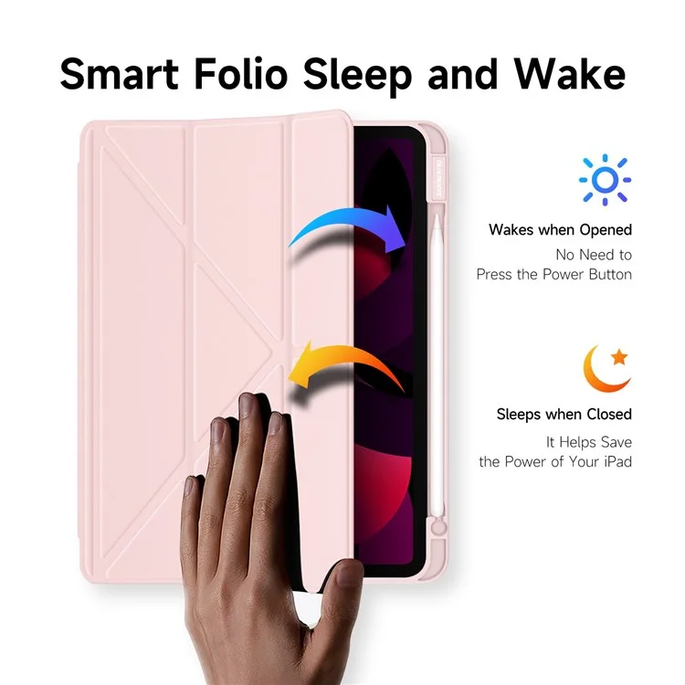 DUX DUCIS Magi Protective Case para iPad Air (2020) / (2022) Suporte em V-fold Anti-desgaste Couro+PC+TPU Com Função de Despertar / Dormir Automático Capa para Tablet - Rosa