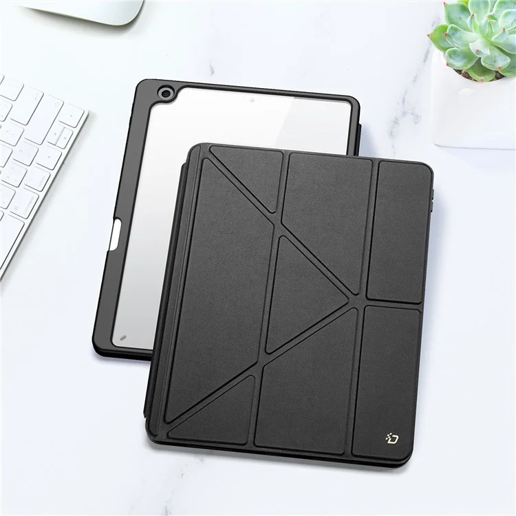Capa Protetora DUX DUCIS Magi para iPad 10.2 (2019) / (2020) / (2021) - Suporte V-fold, Anti-arranhões, Couro+PC+TPU, Tablet Cover com Função Ligar/Desligar Automática - Preto 