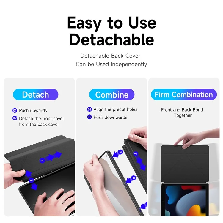 Capa Protetora DUX DUCIS Magi para iPad 10.2 (2019) / (2020) / (2021) - Suporte V-fold, Anti-arranhões, Couro+PC+TPU, Tablet Cover com Função Ligar/Desligar Automática - Preto 