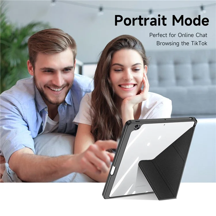 Capa Protetora DUX DUCIS Magi para iPad 10.2 (2019) / (2020) / (2021) - Suporte V-fold, Anti-arranhões, Couro+PC+TPU, Tablet Cover com Função Ligar/Desligar Automática - Preto 