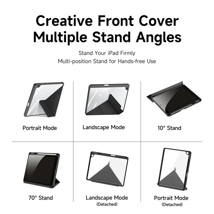 Capa Protetora DUX DUCIS Magi para iPad 10.2 (2019) / (2020) / (2021) - Suporte V-fold, Anti-arranhões, Couro+PC+TPU, Tablet Cover com Função Ligar/Desligar Automática - Preto 