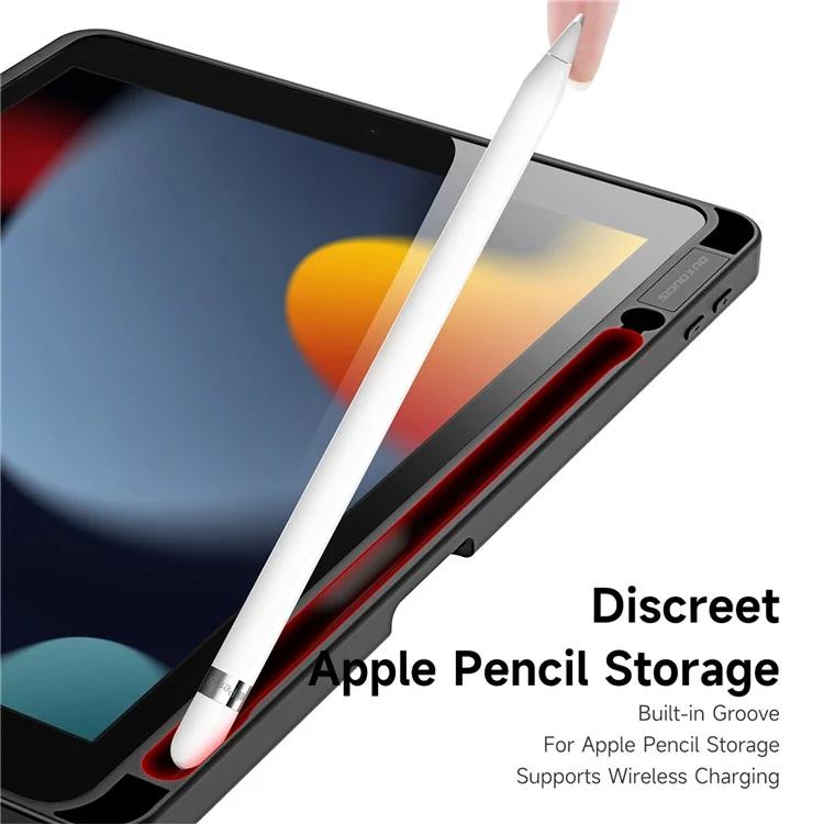 Capa Protetora DUX DUCIS Magi para iPad 10.2 (2019) / (2020) / (2021) - Suporte V-fold, Anti-arranhões, Couro+PC+TPU, Tablet Cover com Função Ligar/Desligar Automática - Preto 