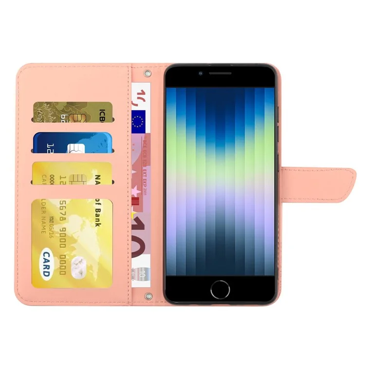 Per Iphone 7 / 8 / SE (2020) / SE (2022) Copertura Telefonica, Fiori di Farfalla Impronta Decorazione Del Decoraggio Strass Per la Copertura Piena in Pelle Con Spalla - Rosa