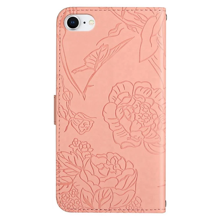 Per Iphone 7 / 8 / SE (2020) / SE (2022) Copertura Telefonica, Fiori di Farfalla Impronta Decorazione Del Decoraggio Strass Per la Copertura Piena in Pelle Con Spalla - Rosa