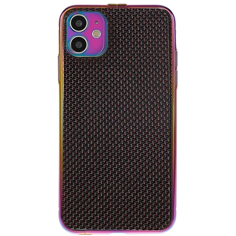 Pour Iphone 11 6,1 Pouces en Acier Inoxydable Case de Pare-chocs Aramide Fibre de Carbone Fibre Arrière Plaque de Téléphone Couvercle Avec Protège-objectif Métallique Protecteur - Multicolore