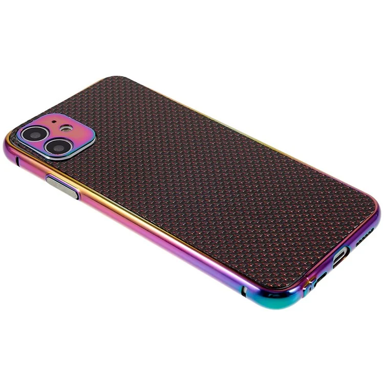 Pour Iphone 11 6,1 Pouces en Acier Inoxydable Case de Pare-chocs Aramide Fibre de Carbone Fibre Arrière Plaque de Téléphone Couvercle Avec Protège-objectif Métallique Protecteur - Multicolore
