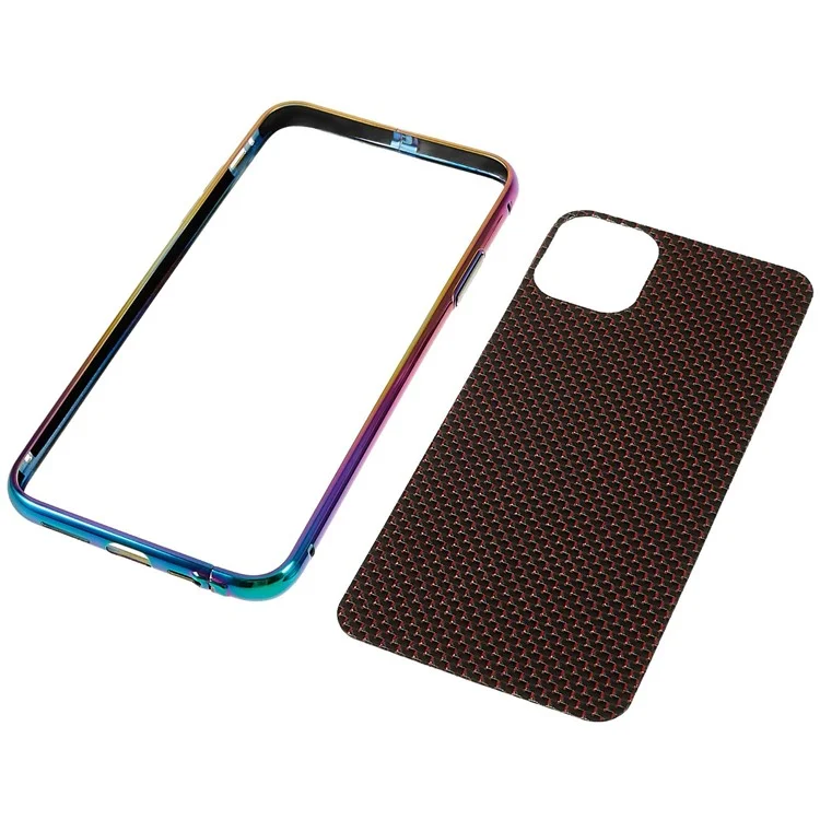 Pour Iphone 11 6,1 Pouces en Acier Inoxydable Case de Pare-chocs Aramide Fibre de Carbone Fibre Arrière Plaque de Téléphone Couvercle Avec Protège-objectif Métallique Protecteur - Multicolore