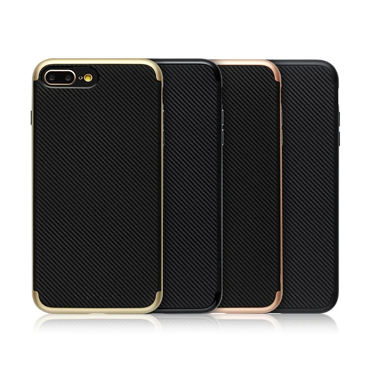 TOTU Carbon Fiber Texture PC + TPU Hybrid Case for iPhone 8 Plus / 7 Plus 5.5 inch - Bright Black