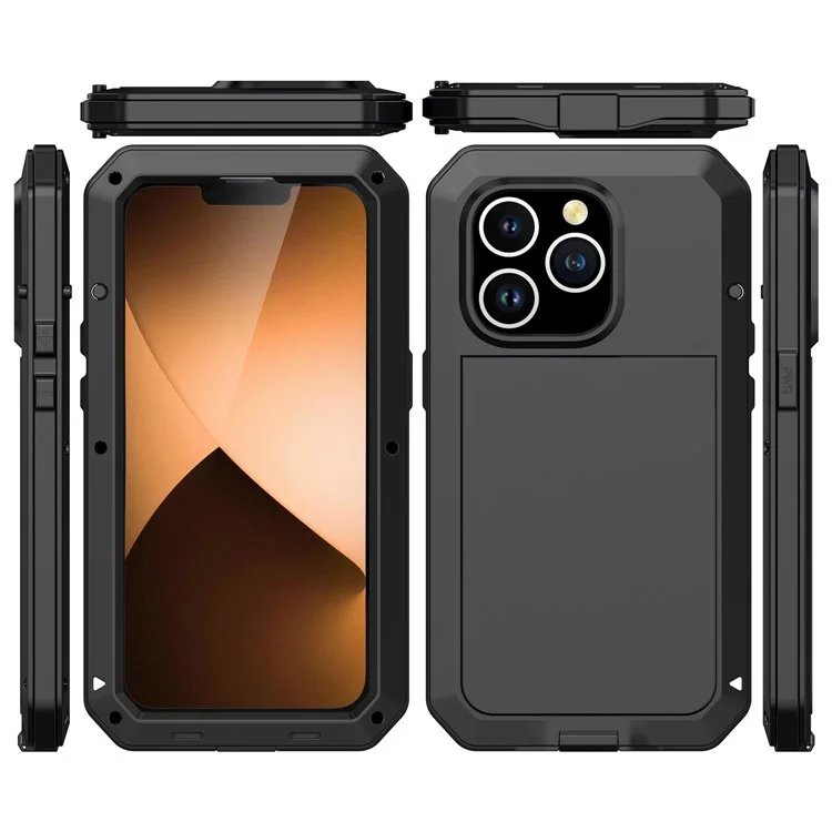 All-round Protection Phone Case for iPhone 14 Pro 6.1 inch, Drop-proof Shockproof Back Cover with Tempered Glass Screen Protector - Black