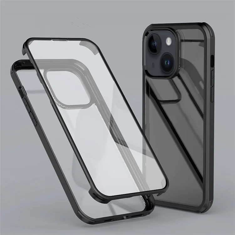 Pour iPhone 14 Plus HD Clear Double-sided Tempered Glass Phone Case Detachable 2-in-1 Full Protection Phone Cover - Noir
