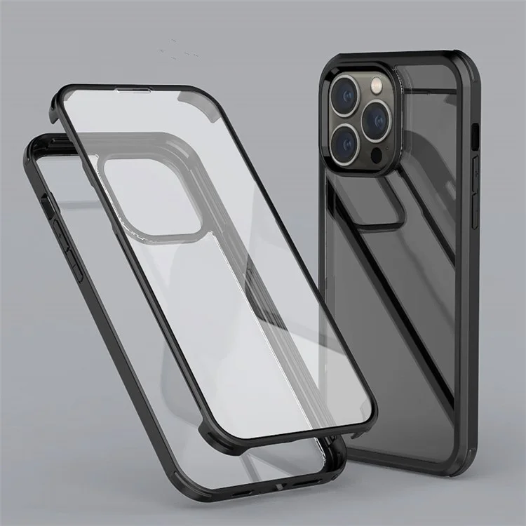 Für iPhone 14 Pro Anti-Kratzer HD Clear Phone Case Allround-Schutz Abnehmbare 2-in-1 Doppelseitige Gehärtetes Glas Handyhülle - Schwarz
