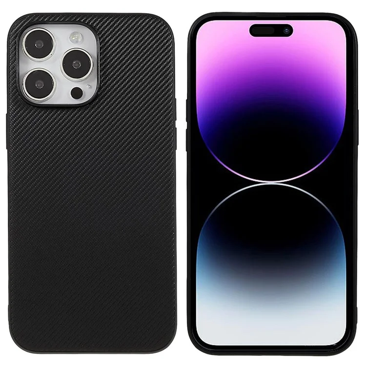 Para iPhone 14 Pro Funda de teléfono con textura de fibra de carbono a prueba de golpes Revestimiento de piel de PU Funda protectora ultradelgada de PC - Fibra de carbono / Negro